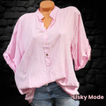 ITALY Oversized Damen Bluse Fischerhemd  Viskose hell Rosa Gestreifte  40 42 44