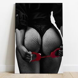 Leinwand Bild - Wandbild XXL , Erotische Frau mit Handschellen Kunst Dekoration
