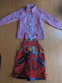 Trachtenhose Leder, Trachtenhemd, für Kinder, Größe 98 Hose, Größe 104 Hemd, rot