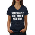 Wellcoda High-Five Gesichtstisch Damen V-Ausschnitt T-Shirt, lustiges grafisches Design T-Shirt