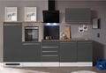 Respekta Premium Küchenzeile 290 cm Hochglanz-Grau mit E-Geräten