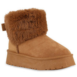 Damen Warm Gefütterte Winter Boots Kunstfell Bequem Plateau-Schuhe 840663