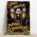 Leinwand Bild - Wandbild XXL MICKEY MOUSE mit Champagner , Luxusmodemarke Kunst