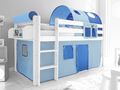 Spielbett Hochbett Kinderbett Kinder Bett Weiß 90x200 cm + Vorhang Blau