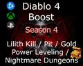 Diablo 4 Season 4 BOOST & GOLD 10m/50m  - Uber Lilith/Pit/NM Dungeon/Leveling