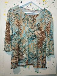 Janisto Shirt Bluse ca. 42 Damen bunt Hippie Stretch Oberteil