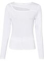 Shirt mit Ausschnitt Gr. 36/38 Weiß Damenshirt Langarm Bluse Tunika Neu R-Ware