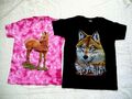 T-Shirt Shirt Junge  Mädchen rosa schwarz Wölfe Pferd Wolf 100% Baumwolle