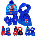 Kinder Jungen Wintermütze Schal und Handschuhe Set Spiderman Warme Strickmütze