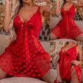 Sexy Damen Spitze Nachtkleid Dessous Erotik Pyjama Kleider Lingerie mit G-String