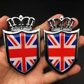 2x Metal Chorme Union Jack UK Flag Crown Shield Car Emblem Badge Decal Sticker
