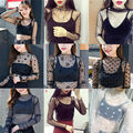 Frauen Mode T-Shirts Mesh Sheer Party Langarm Blusen Tops Sexy Party 丷