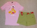 Neues Disney Princess T-Shirt Gr. 128 rosa mit Aufdruck & Shorts Gr. 128 grün