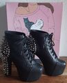 Jeffrey Campbell "SPIKE" Plateau Stiefelette schwarz Absatz mit Nieten 36 *Neu* 