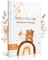 EULENTALER®  Babytagebuch "Mein erstes Jahr" I DIN A4 I Babyalbum zum eintragen✔Boho Optik ✔ Von Pädagogen gestaltet I⭐⭐⭐⭐⭐Bestseller