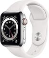 Apple Watch Series 6 40 mm Edelstahlgehäuse silber am Sportarmband weiß [Wi-Fi +