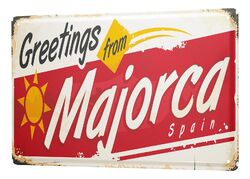 Blechschild Retro - Vintage Metall-Poster für Reise Fans - Grüße aus Mallorca Mo