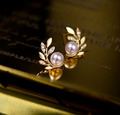 Hochwertige Ohrringe Perlen Barock Stil 18K Vergoldet Olivenzweige Festlich