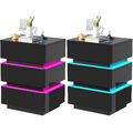 Nachttisch RGB 2er Set Hochglanz Nachtschrank USB Beistellkommode 3 Schubladen