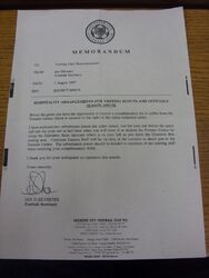07.08.1997 Leicester City: Memorandum für Hospitality-Arrangements für Besuche