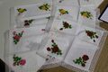 6 alte Taschentücher Damen, Rosen Druck, Spitze, 26 x 26 cm neu und unbenutzt