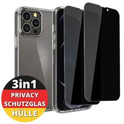 Schutz Hülle mit Glas für iPhone 14 13 12 Blickdicht Privacy Panzer 9H HD Dunkel2 STÜCK PRIVACY GLAS ✅ MIT SCHUTZHÜLLE ✅ BLITZVERSAND✅