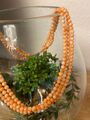 Vintage Engelshaut Koralle Collier 3 reihig 40cm, 4mm Perlen 32,3 g, lachs-rosa 