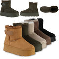 Damen Warm Gefütterte Plateau Boots Bequeme Kunstfell Schuhe 840751