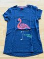 S. Oliver Mädchen T-Shirt  Gr. 176 / XL blau Flamingo Pailletten Aufdruck TOP