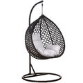 Luxus Hängesessel Style XXL Rattan Korb Gestell Schwarz mit Relaxkissen Weiss