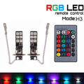 2x T10 H3 5050 12SMD RGB LED Nebelscheinwerfer Fahrbirnen Lampe w/ Fernbedienung