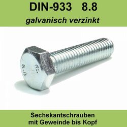 M5 DIN 933 8.8 Sechskantschrauben verzinkte Maschinen Voll Gewinde ISO 4017 M5x