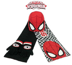 3er Set Schal Mütze Handschuhe Winterhandschuhe Marvel Spiderman Schwarz-Rot NEU