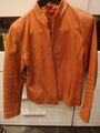 Damen Jacke Gr. 38 in orange, Biker Stil, Echtleder Damenjacke, Übergangsjacke