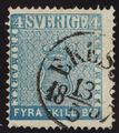 Schweden, 4 Skill., blau, mit K1 "EKES... 13/5/1857", 1 kurzer Zahn. Fac. 2a