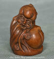 2.2" Rare Old China Boxwood Carving Feng Shui God of Longevity Peach Statue