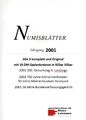 3x 10 DM NUMIS-Blätter, kompletter Jahrgang 2001