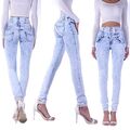 Damen Röhrenjeans High Waist Jeans Skinny Hose Hoch Hoher Bund Hochbund Blau H20