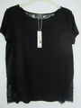 Neu ESPRIT Damen T-Shirt L 40 42 44 Blusenshirt Spitze Top UVP 35,99€ Schwarz