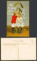 Kleiner Junge Mädchen Kuss unter Mistel, Weihnachtsgrüße der, den ich liebe alte Postkarte