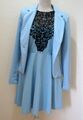 Miss One 2tlg Jersey Anzug Kleid Blazer Kostüm Sakko S 36 blau Spitzen Italie