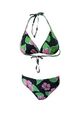 Damen Neckholder Bikini Set Badeanzug Schwarz Grün Blumen Strand Monokini 