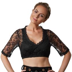 Dirndlbluse Spitze Trachten Oktoberfest Bluse Spitzenbluse kurz Wiesen schwarz