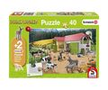 Kinderpuzzle 40 Teile Ein Tag auf dem Bauernhof | Puzzle mit 2 Schleich Figuren