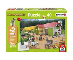 Kinderpuzzle 40 Teile Ein Tag auf dem Bauernhof | Puzzle mit 2 Schleich Figuren