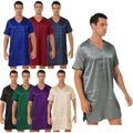 DE Herren Satin Nachthemd Kurzarm Pyjama Oberteil Nachtwäsche Shirt Sleepshirt 