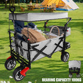 Bollerwagen Faltbar mit Dach Kinder Handwagen PU Räder mit Bremsen Gerätewagen