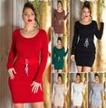 Koucla Strickkleid Damen Minikleid langarm Kleid business Gürtel Milax-Fashion