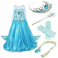 Eiskönigin Prinzessin Elsa Kleid Frozen Kostüm Eisprinzessin Set aus 4 Zubehör#