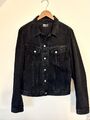 Nudie Jeans Billy trocken schwarze Denimjacke. Größe Large Distressed